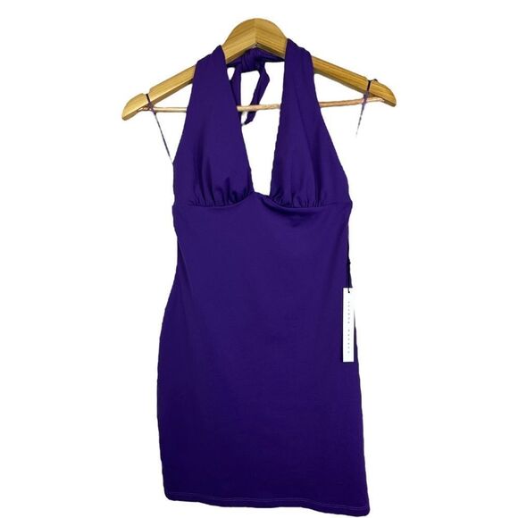 Susana Monaco Gathered Halter Mini Dress Purple NWT S - Picture 4 of 9